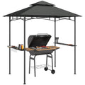 8' x 5' Grill Gazebo, Double Tiered BBQ Gazebo Shelter Canopy with LED Lights, 2 Side Shelves, Hooks, Dark Grey