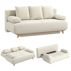Schlafsofa mit verstellbarer Rückenlehne, Bettfunktion, verstecktem Stauraum und Cordbezug, Beige