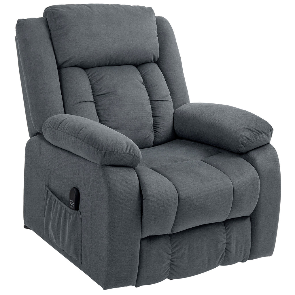 Aufstehsessel mit weichem Bezug, Recliner-Sessel mit Fernbedienung und Seitentaschen, Grau