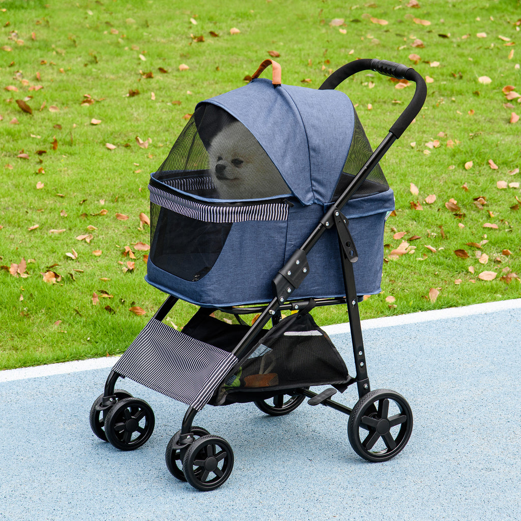 2-in-1 Hundebuggy, abnehmbare Transporttasche, klappbarer Metallrahmen, 77,5 x 51 x 99,5 cm, Dunkelblau+Schwarz