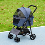 2-in-1 Hundebuggy, abnehmbare Transporttasche, klappbarer Metallrahmen, 77,5 x 51 x 99,5 cm, Dunkelblau+Schwarz