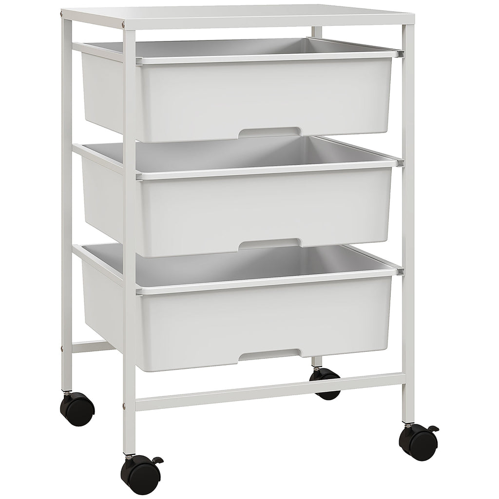 Beistellwagen mit R?dern, 3 K?rbe f¨¹r Transport und Aufbewahrung, K¨¹chenwagen, 40,8L x 33,5B x 60,5H cm, Wei?