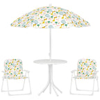Kinder-Sitzecke, Klappstuhl-Sitz-Set mit Sonnenschirm, Buntes Muster, Weiß