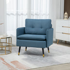 Akzentsessel mit Knopfheftung, Polstersessel, abnehmbare Polster, Schwarz + Gold + Blau