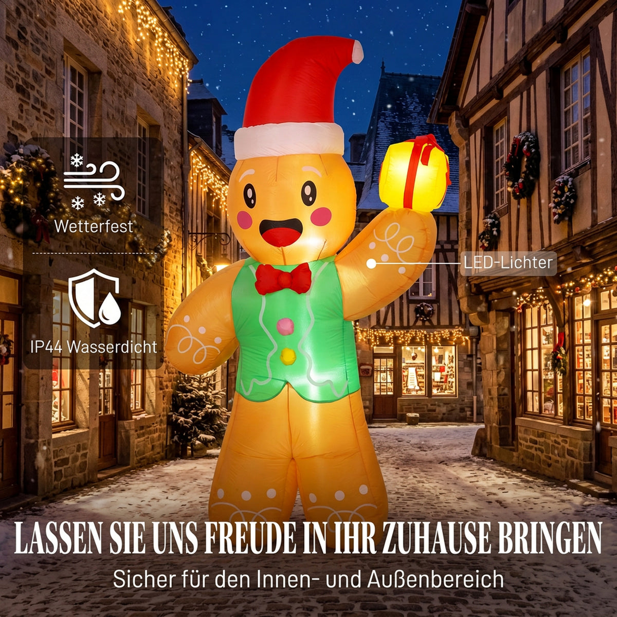 Aufblasbarer Weihnachts-Lebkuchenmann mit Geschenkbox, 2,5 m