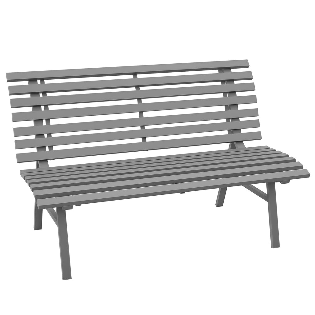Gartenbank Sitzbank Parkbank, Lattendesign, wetterbeständig, Aluminium, 123 x 67 x 79 cm, Grau