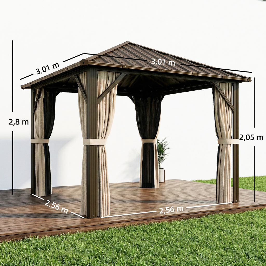 Gartenpavillon ca. 3 x 3 m Aluminium Pavillon mit Stahldach Hardtop Moskitonetz 4 Seitenteile, UPF50+