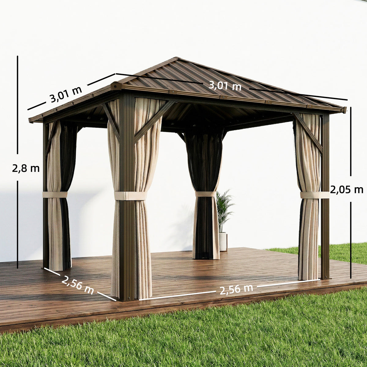 Gartenpavillon ca. 3 x 3 m Aluminium Pavillon mit Stahldach Hardtop Moskitonetz 4 Seitenteile, UPF50+