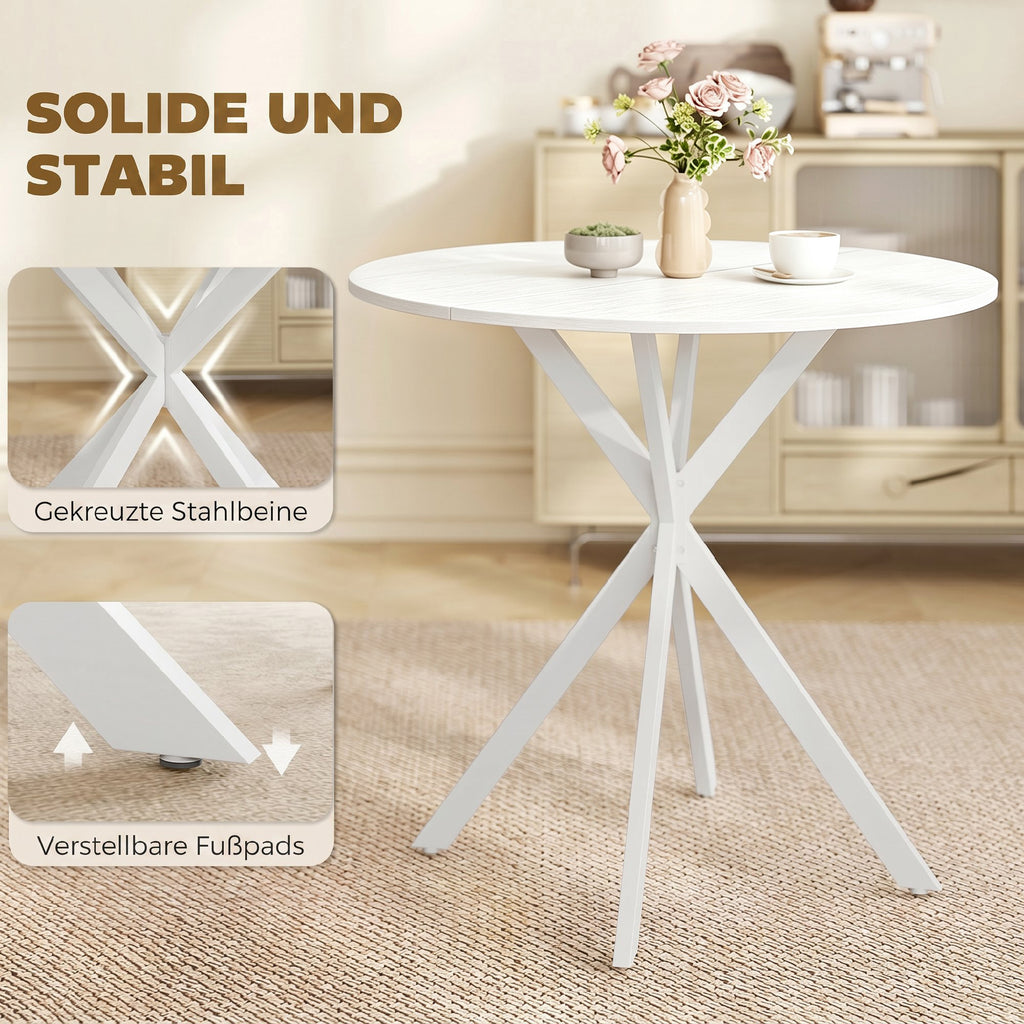 80cm Industrial Round Dining Table - White