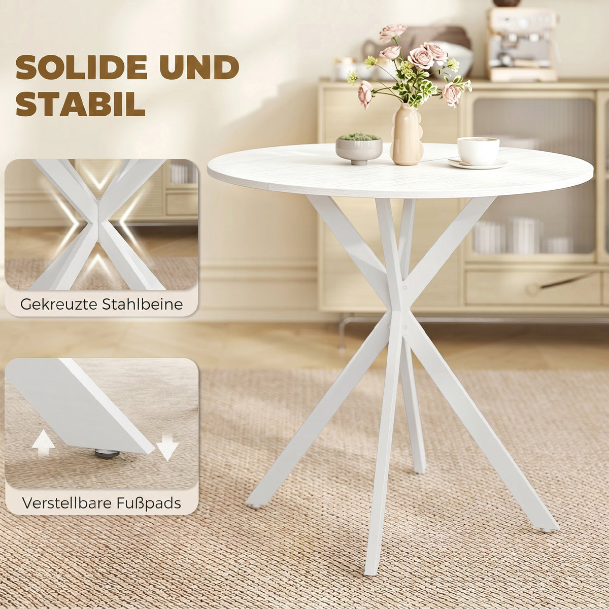 80cm Industrial Round Dining Table - White