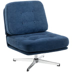 Drehbarer Akzentstuhl, gepolsterter Lesesessel mit Chenille, breitem Sitz, Federkissen und Metallbeinen, Dunkelblau