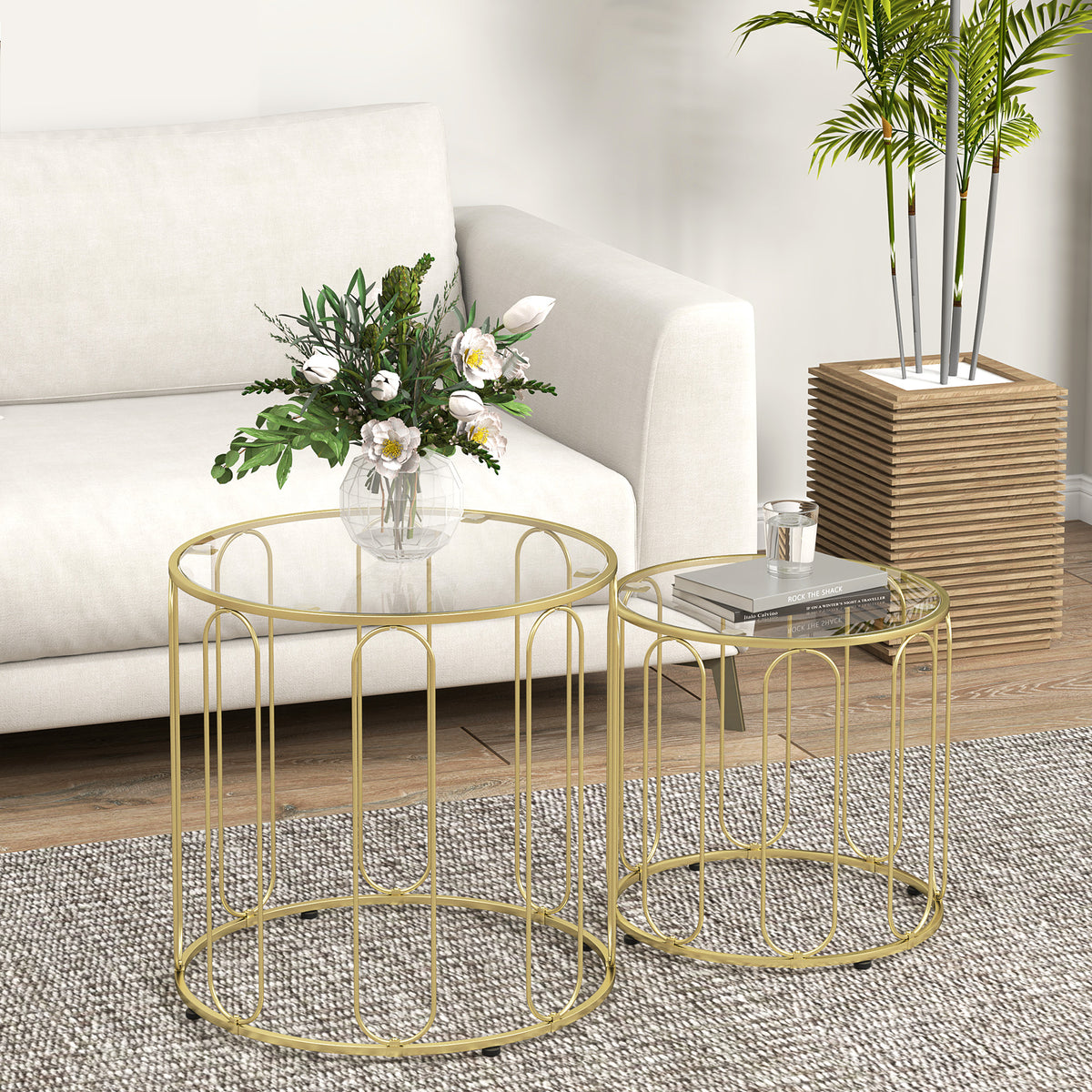 Elliptical Cut-Out Nesting Tables - Gold-Tone