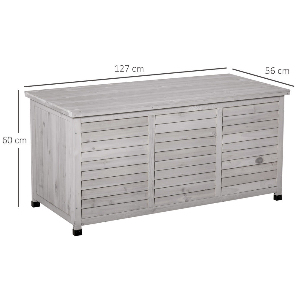 Gartenbox, wetterbeständig, luftdurchlässig, Kissenbox, Aufbewahrungsbox, Fichtenholz, grau, 127 x 56 x 60 cm