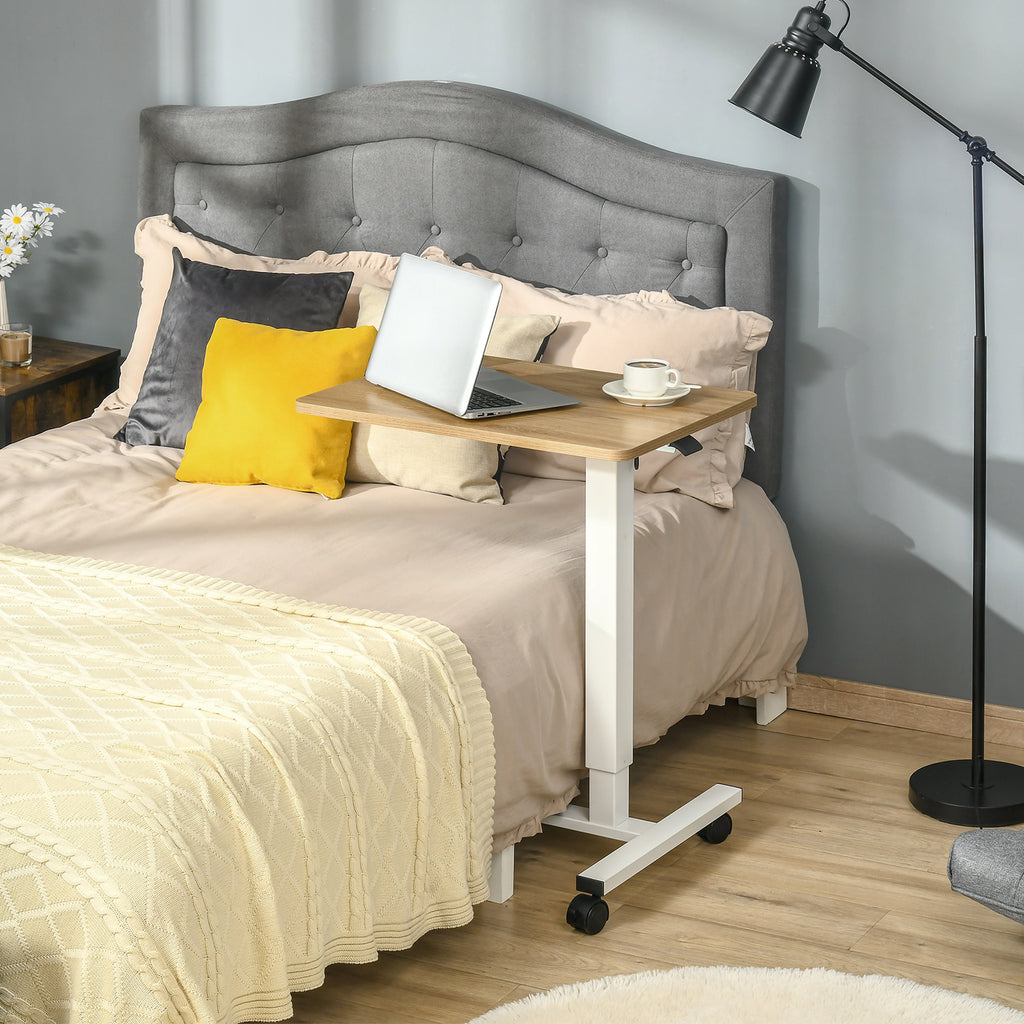 Stehpult H?henverstellbar inkl. 4 Rollen C-Form 65?cm x 48?cm x 70-110 cm Natur + Wei?