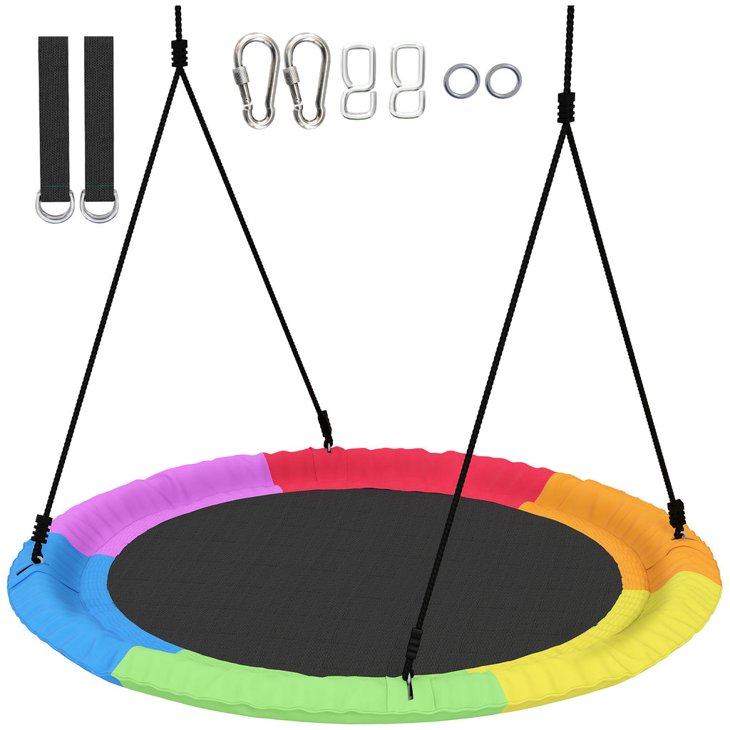 Tree Swing Seat, 120cm Kids Saucer Swing with Adjustable Ropes and Tree Straps, 300kg Capacity, Multicolour