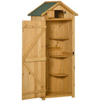  Garden Shed Vertical Utility 3 Shelves Shed Wood Outdoor Garden Tool Storage Unit Storage Cabinet, 77 x 54.2 x 179cm - Brown