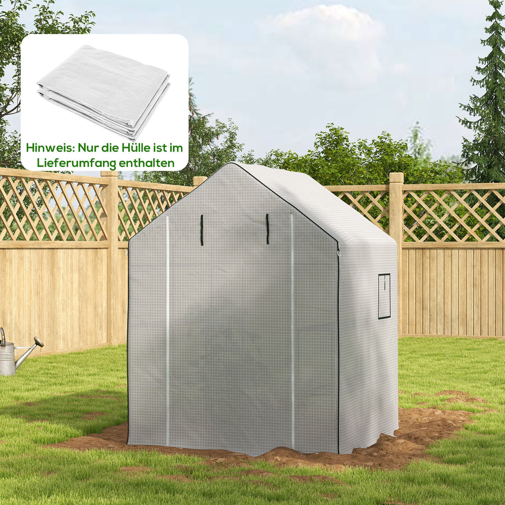 Greenhouse Cover Replacement Walk-in PE Hot House Cover with Roll-up Door and Windows, 140 x 143 x 190cm, White