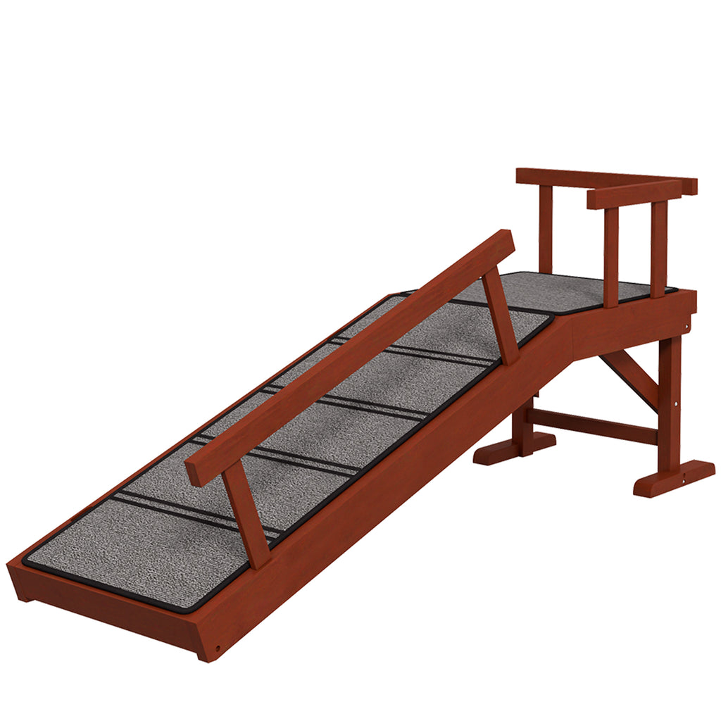 Wooden Dog Ramp with Removable Guardrails, Non-Slip Surface, 125 cm Long, Brown