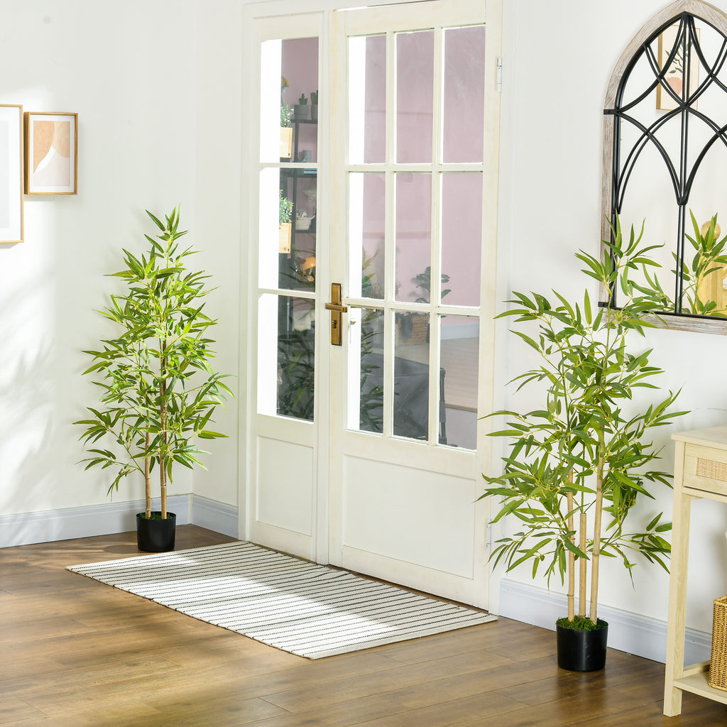 Bambus-Kunstbaum 2er-Set, 3 St?mme, pflegeleicht, 120 cm, Zementtopf, Gr¨¹n