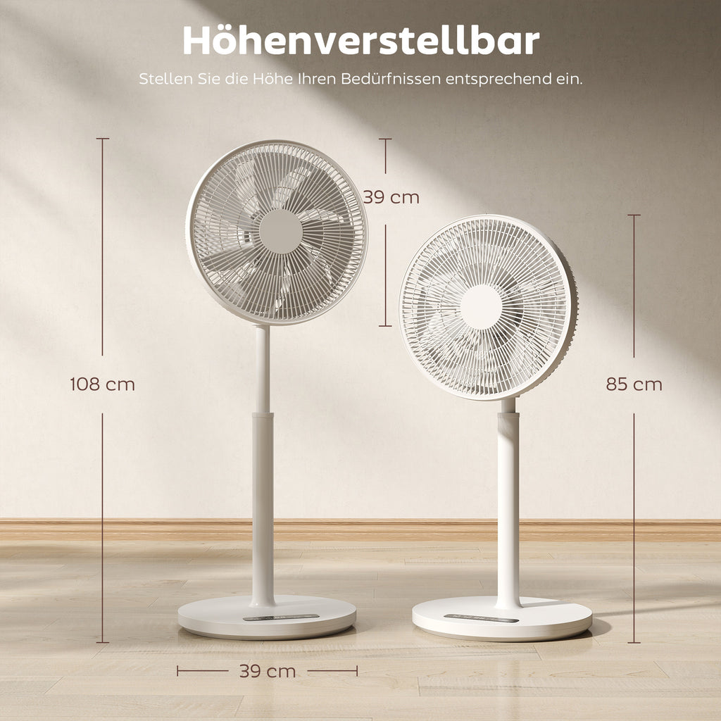 Standventilator mit Fernbedienung und 12 Geschwindigkeiten, Bodenventilator mit verstellbarer Höhe für Schlafzimmer Weiß