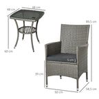 Polyrattan Gartenm?bel Set, Outdoor Lounge Balkonm?bel f¨¹r 2 Personen, 3-teilig Sitzgruppe, 2 St¨¹hle, Tisch Sitzkissen, Gartenlounge f¨¹r Garten, Terrasse, Balkon, Grau