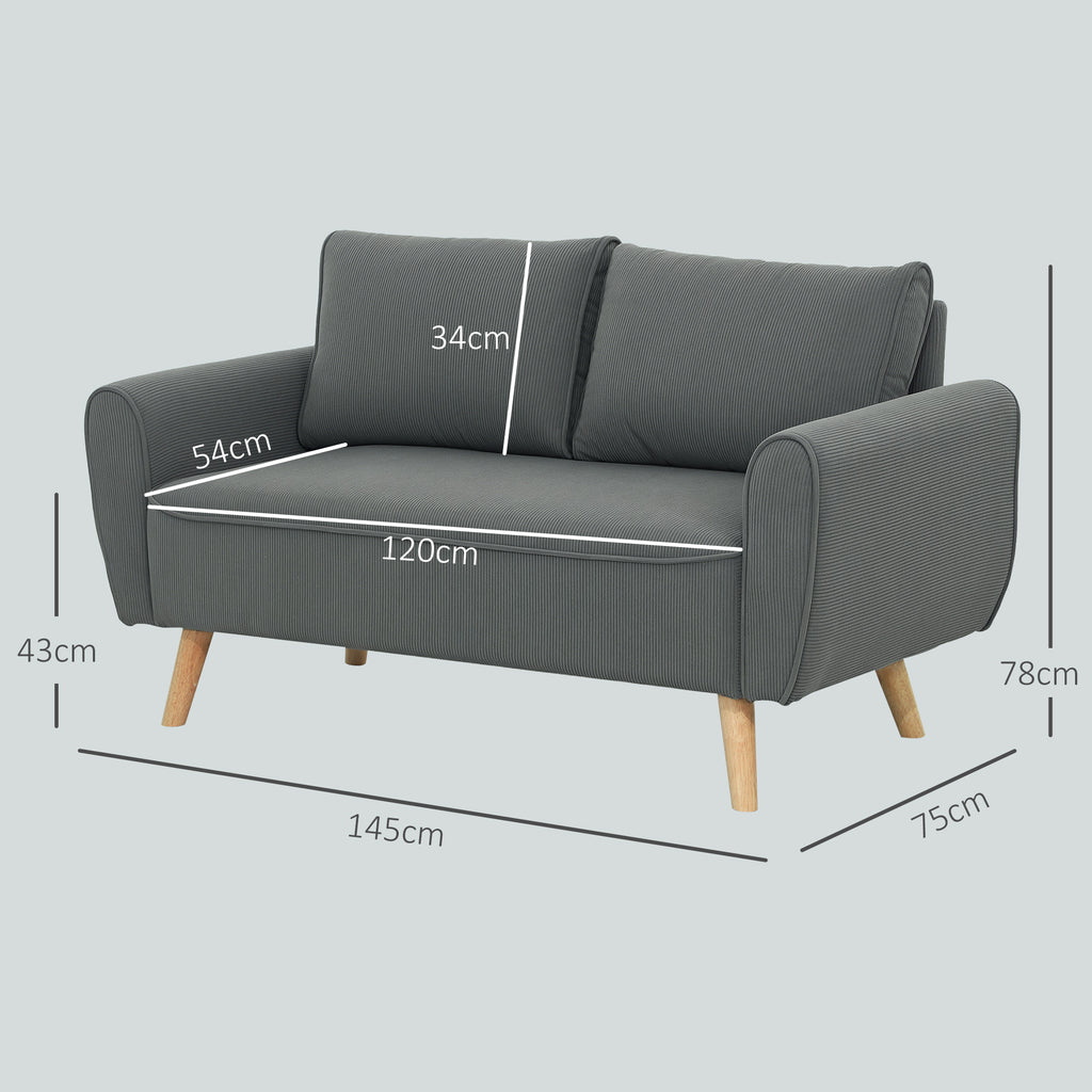 Zweisitzer-Sofa, Stoffcouch, 2 R¨¹ckenkissen, Cordbezug, 145 x 75 x 78 cm, Anthrazit