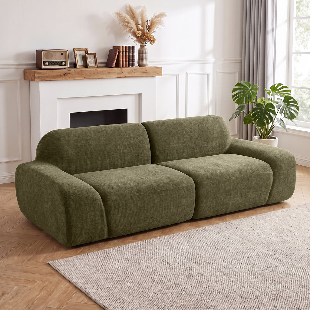 3-Sitzer-Sofa, abgerundet und rahmenlos, mit großzügiger Sitzfläche, dick gepolstert, keine Montage, Dunkelgrün