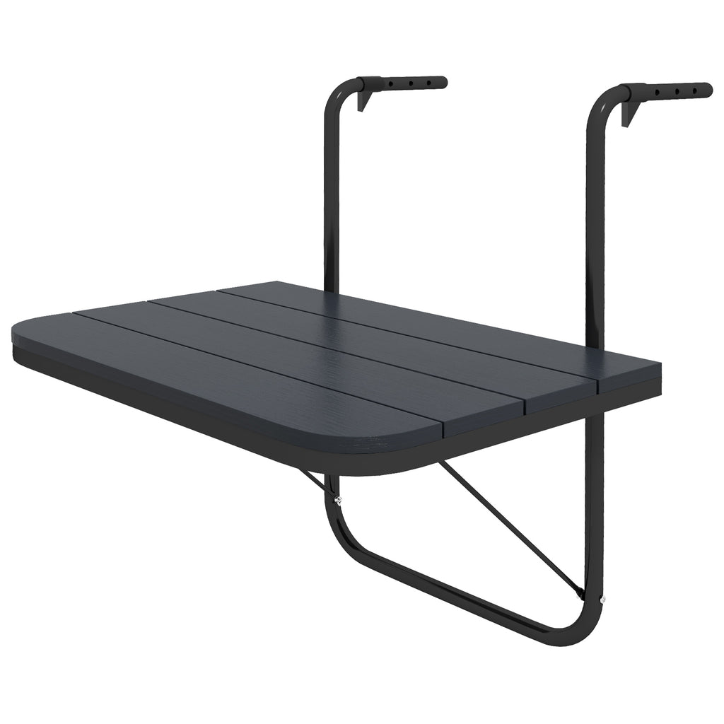 Balkon-H?ngetisch, klappbar, h?henverstellbar, Alumiumrahmen, Kunststoff-Tischplatte, Holzoptik, Schwarz