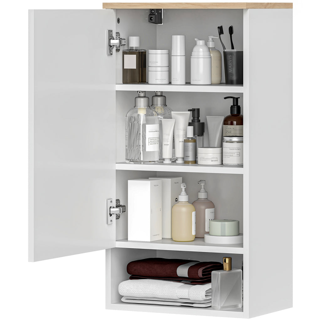 Wandmontierter Badezimmerschrank, Wandschrank f¨¹r Badezimmer mit verstellbaren Ablagen, offenem Fach, Holz, Wei?