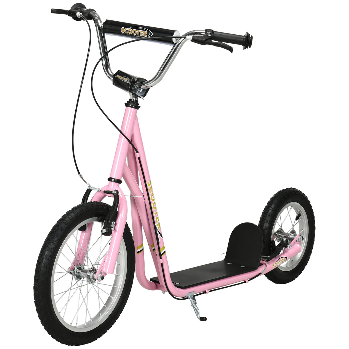 Roller Kinderroller mit Luftreifen Handbremse, 16 Zoll Tretroller Höhenverstellbar Kickscooter für Jungen und Mädchen ab 5 Jahre Kickboard Cityroller Kinder Scooter Rosa