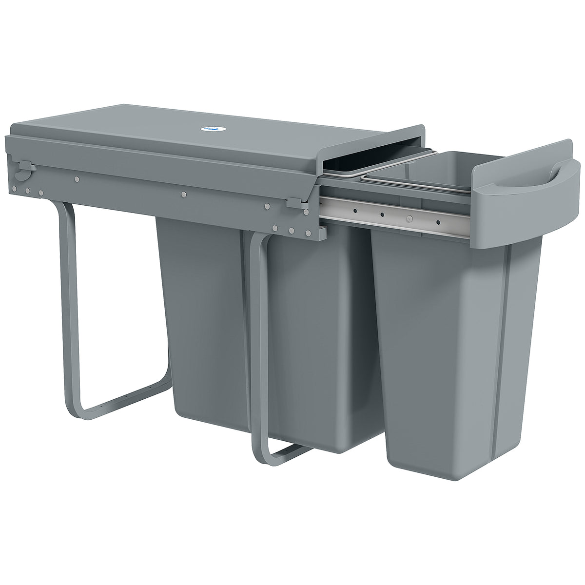 Ausziehbarer M¨¹lleimer, K¨¹chenm¨¹llbeh?lter mit 2 herausnehmbaren Eimern, Griff, 30 Liter (20 L+10 L), Metall, Grau
