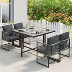 Polyrattan Gartenmöbel Set 5-teilig Platzsparend Sitzgruppe Tisch mit 4 Stühlen DPC-Tischplatte Kissen Grau