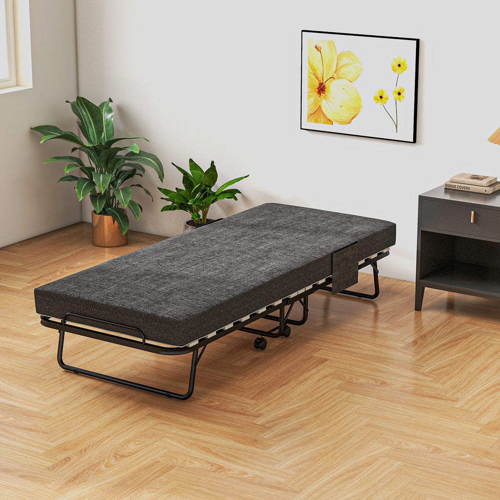 Klappbett, Matratze, 4 Rollen, Metallgestell, bis 150 kg, 190 x 80 x 42 cm, Dunkelgrau
