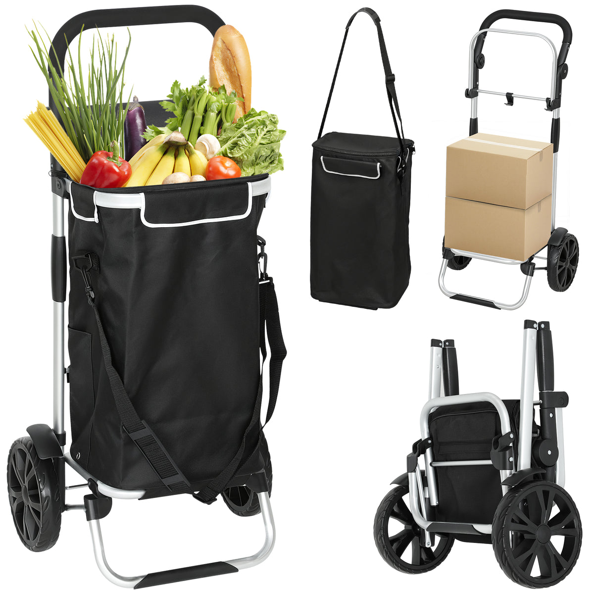 3-in-1 Einkaufstrolley klappbar mit 40L Kapazit?t belastbar Trolley bis 25kg mit K¨¹hlfach Schwarz