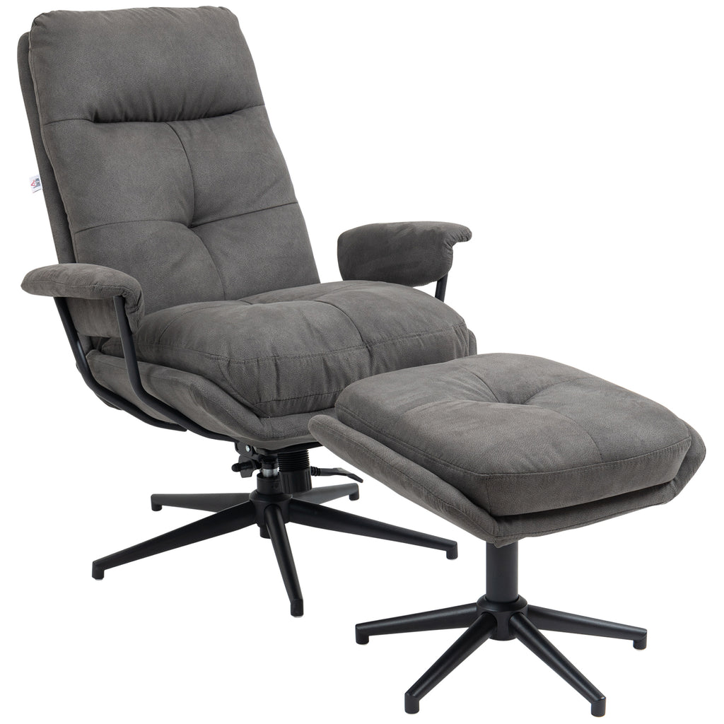 Relaxsessel mit Ottomane, Sessel mit Fußhocker, verstellbare Rückenlehne; Mikrofaser, Dunkelgrau