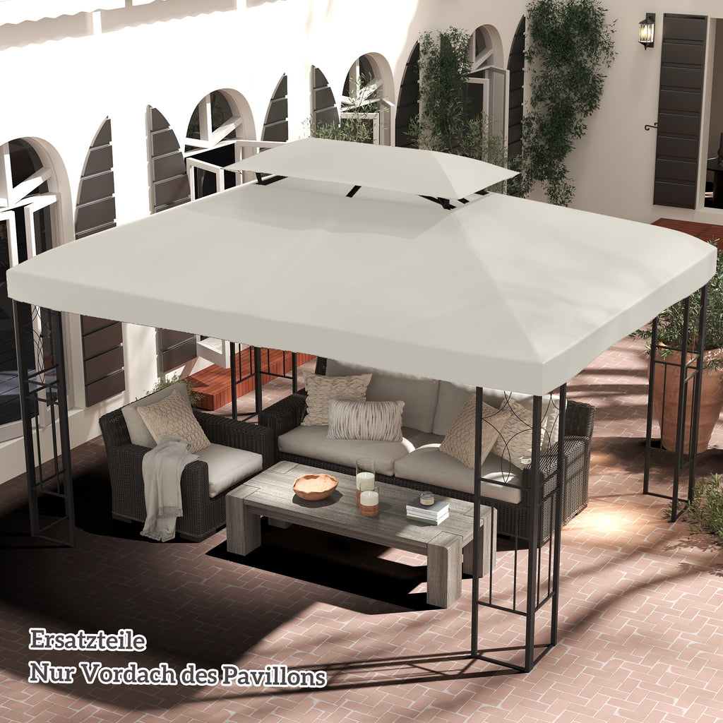  3x4m Gazebo Replacement Roof Canopy 2 Tier Top UV Cover Garden Patio Outdoor Sun Awning Shelters Cream (TOP COVER ONLY)