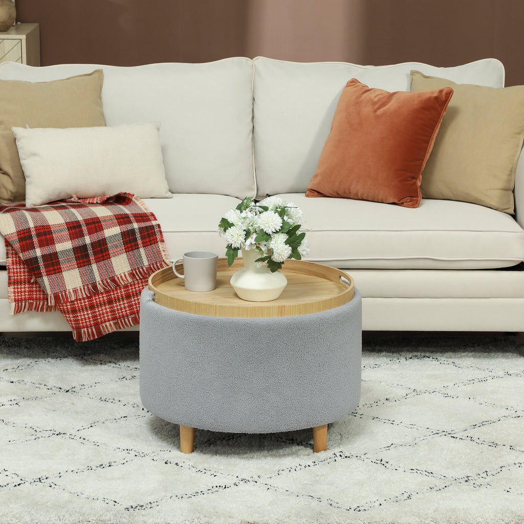 Hocker Polsterhocker, Teddyfleece, versteckter Stauraum, umkehrbarer Deckel, 56 cm x 56 cm x 42 cm, Grau
