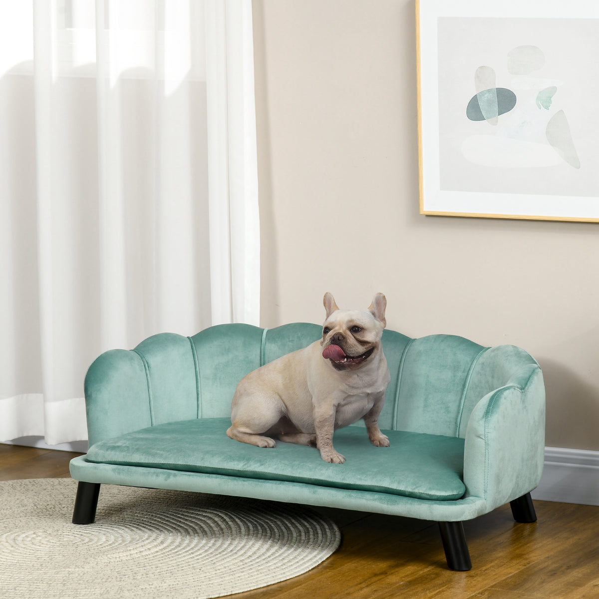 Haustiersofa für mittelgroße und große Hunde bis 25 kg, robustes Holz, gepolstert, Grün
