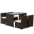 5-teiliges Polyrattan Gartenm?bel-Set, wetterfest Balkonm?bel f¨¹r 4 Personen Terrassenm?bel mit Tisch 4 St¨¹hle Kissen, Lounge-Set Essgruppe Sitzgruppe f¨¹r Balkon, Garten, Braun+Khaki