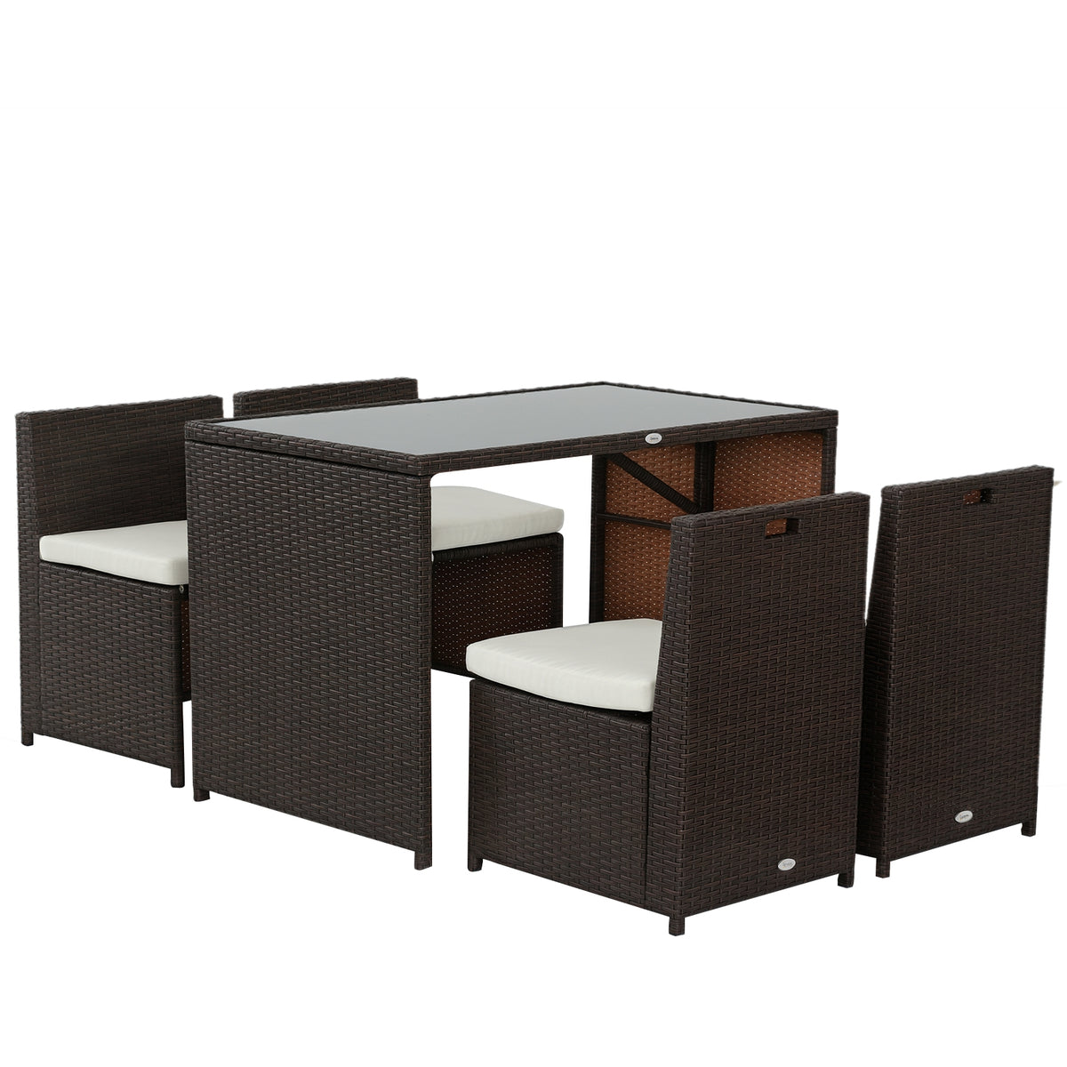  5-teiliges Polyrattan Gartenm?bel-Set, wetterfest Balkonm?bel f¨¹r 4 Personen Terrassenm?bel mit Tisch 4 St¨¹hle Kissen, Lounge-Set Essgruppe Sitzgruppe f¨¹r Balkon, Garten, Braun+Khaki
