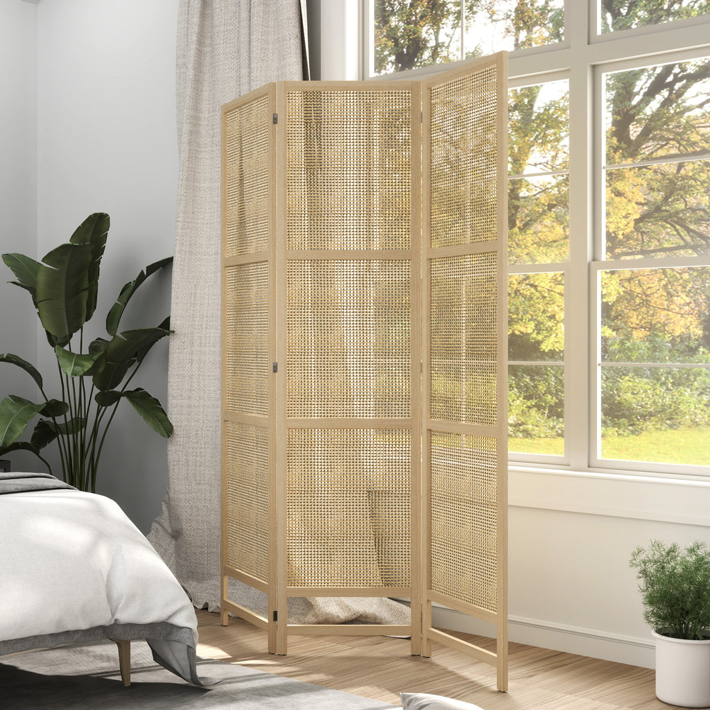 3-teiliger Raumteiler, 180 cm faltbarer Wandschirm, Freistehender Raumtrenner mit handgewebtem Design für Zuhause, Natur