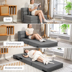 3 in 1 Schlafsessel mit Leinenoptik 80 x 80 x 64 cm Dunkelgrau