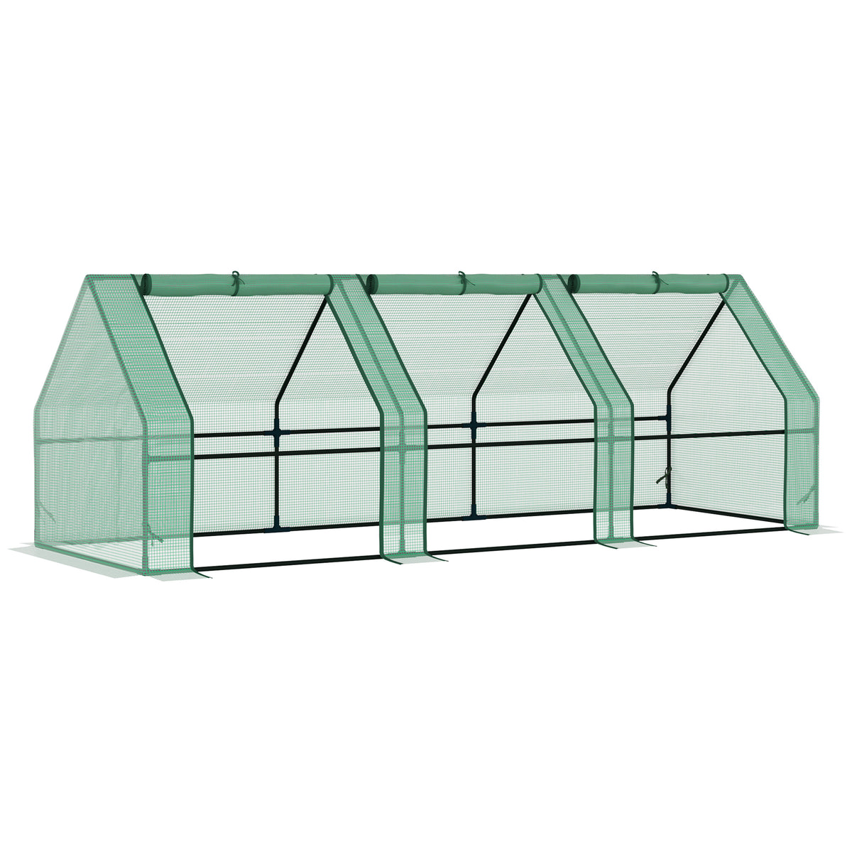  Gewächshaus mit Reißverschlussfenster, winterfest Foliengewächshaus aus Stahl, Treibhaus für Balkon, Garten, 270 x 90 x 90 cm, Tomatenhaus für Tomaten, Gemüse, Blumen, Grün