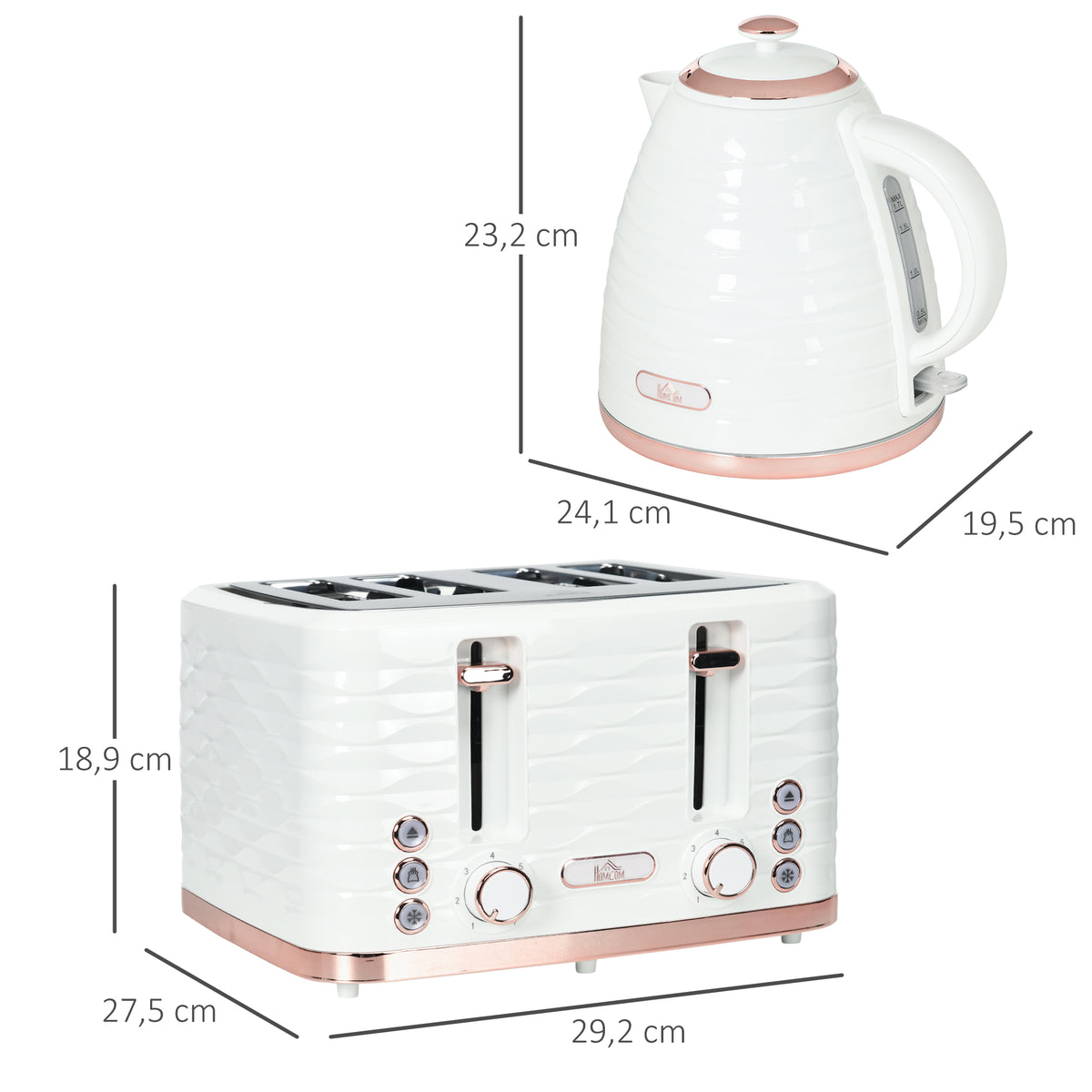 2-in-1 Toaster- und Wasserkocher-Set, 7 Br?unungsstufen, Auftau- und Aufw?rmfunktion, Cremewei?