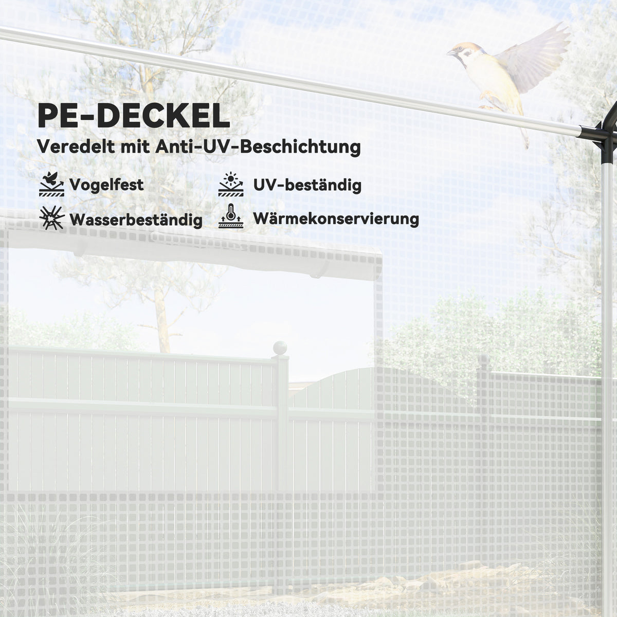 Gewächshaus 3 x 2 x 2 m Moskitonetz Spitzdach 4 Fenster Weiß