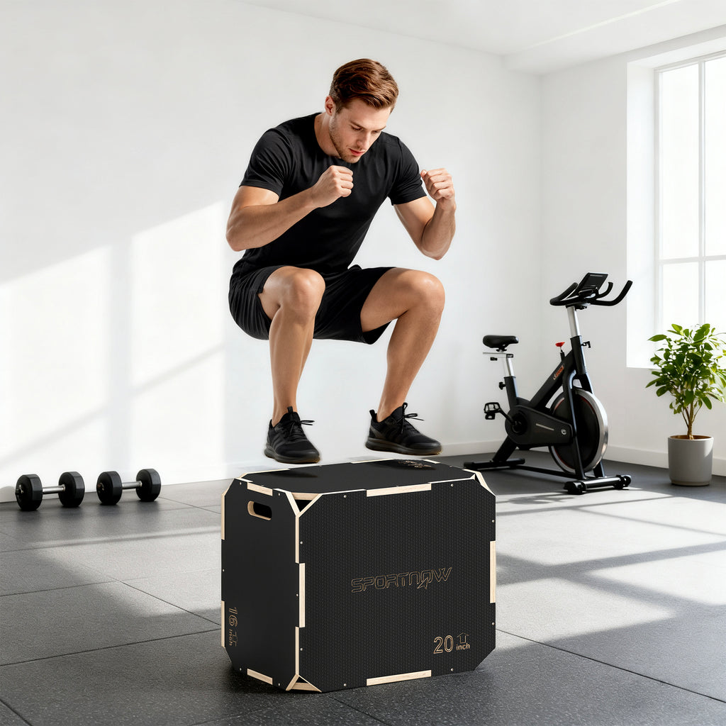 Non-Slip Plyo Box, Corner-free Wooden Jump Box, 41 x 61 x 51 cm