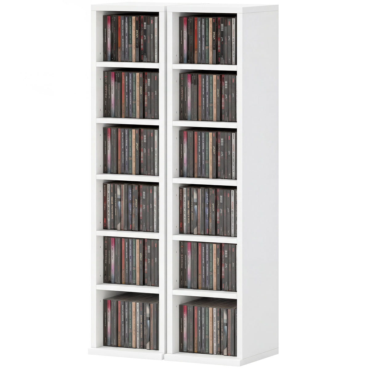 204 CD-Aufbewahrungsregale im 2er-Set, Blu-Ray-Turmständer mit verstellbaren Regalböden, Bücherregal-Organizer, Weiß