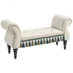 Polsterbank, Sitzbank, Vintage-Design, bis 150 kg, 117x40x58 cm, Beige