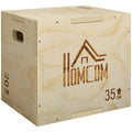 3-in-1 Wooden Plyo Box, Plyometric Jump Box with Handle Openings for Home Gym, 12" x 14" x 16", Natural