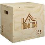 3-in-1 Wooden Plyo Box, Plyometric Jump Box with Handle Openings for Home Gym, 12" x 14" x 16", Natural